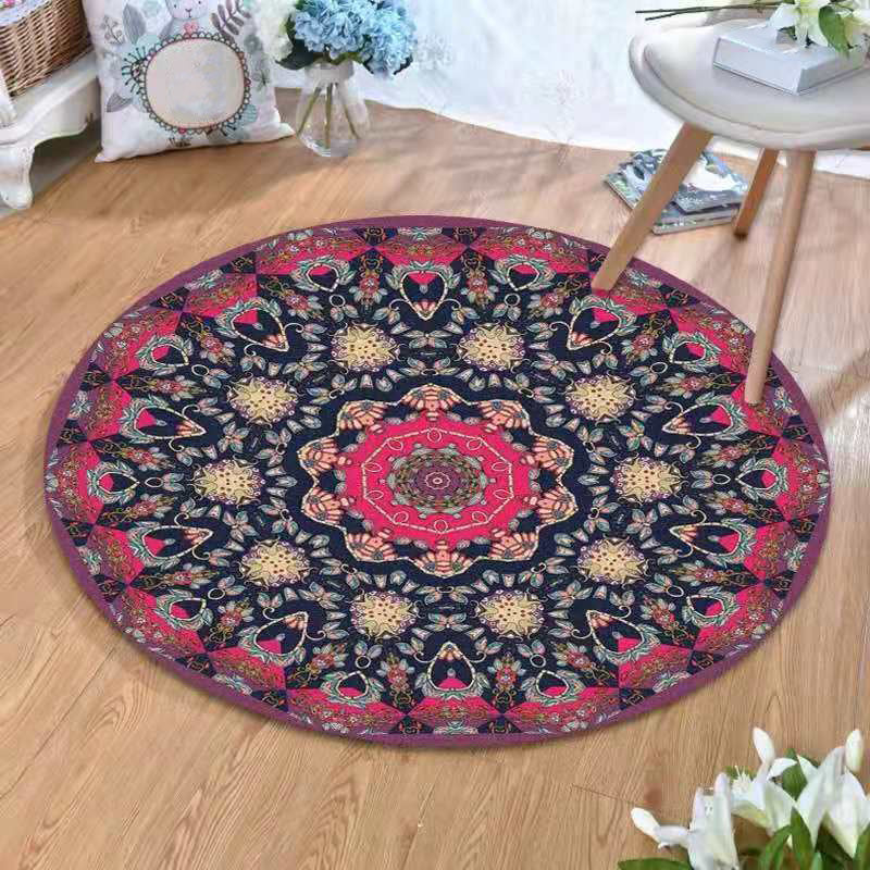 Round Tribal Pattern Carpet Polyester Persian Area Rug Stain Resistant Indoor Rug for Living Room