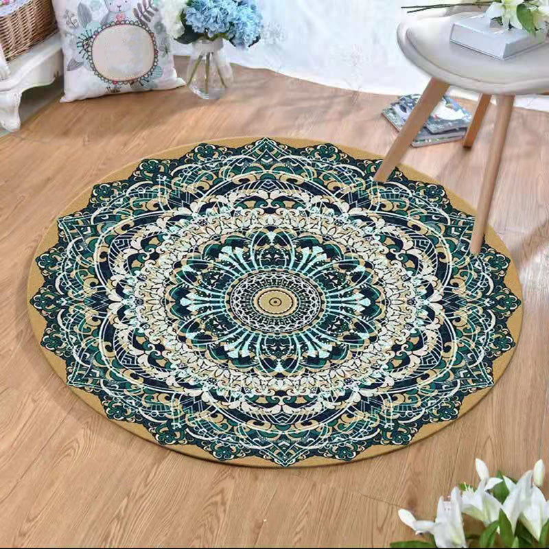 Round Tribal Pattern Carpet Polyester Persian Area Rug Stain Resistant Indoor Rug for Living Room