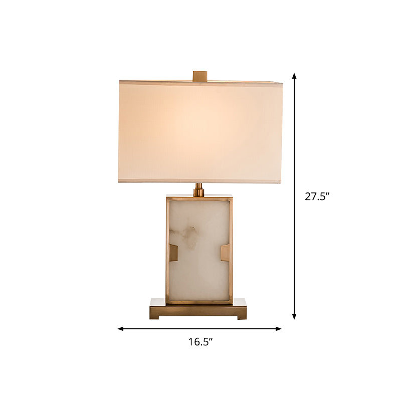 Lampada da scrivania rettangolare bianca Modernismo 1 Bulbo Fabric Light con base in metallo oro