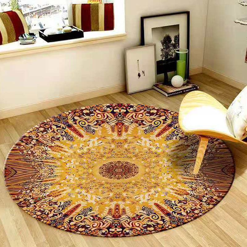 Round Tribal Pattern Carpet Polyester Persian Area Rug Stain Resistant Indoor Rug for Living Room