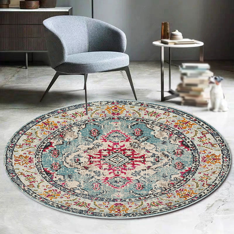 Tapis rond antique rétro à imprimé floral tapis intérieur Polyester tapis de support sans glissement pour salon