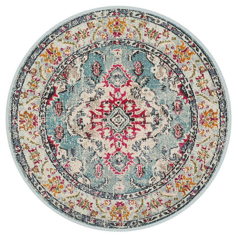 Tapis rond antique rétro à imprimé floral tapis intérieur Polyester tapis de support sans glissement pour salon