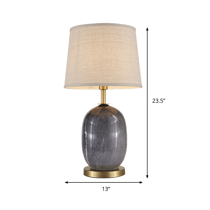 Fabric Drum Desk Lamp Modern 1 Head White Reading Book Light with Gold Circle Metal Base