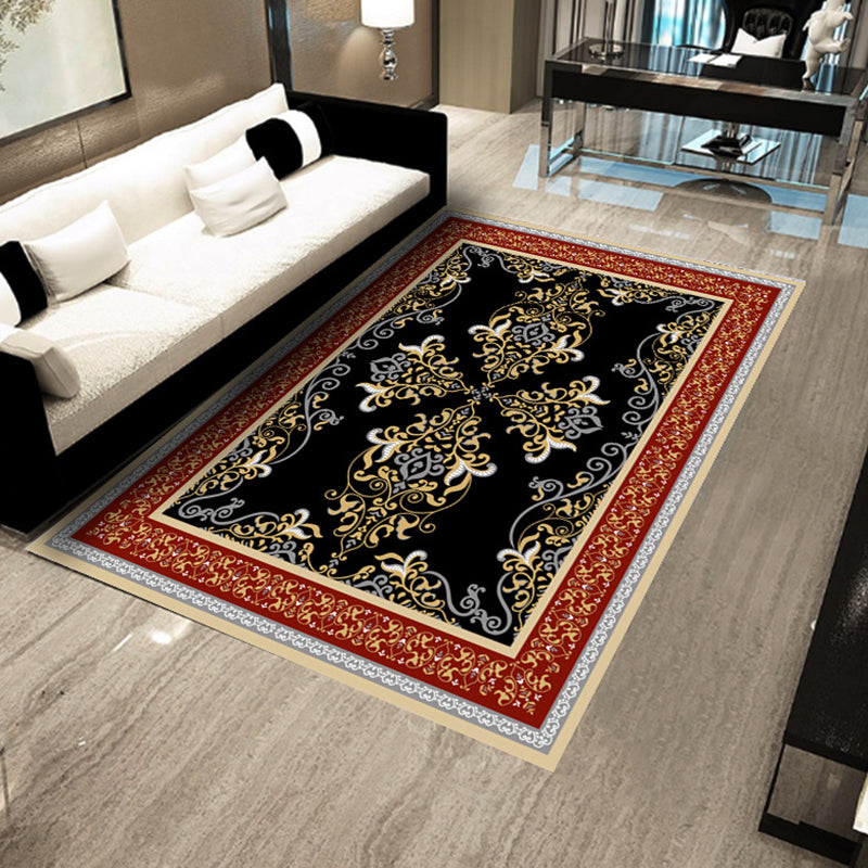 Rapis marocain noir Polyester Graphic Intérieur Rapis lavable pour le salon