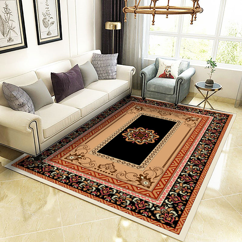 Alfombra gráfica de poliéster de poliéster marroquí negro alfombra lavable para sala de estar para sala de estar