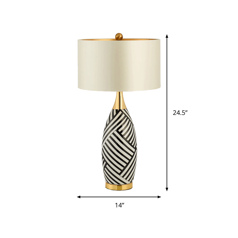 Tubular Task Lighting Contemporary Fabric 1 Head Black and White Small Desk Lamp, 14"/15" Wide