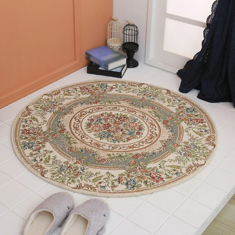 Tapis européen beige motif floral Polyester Area Tapon de soins faciles pour le salon