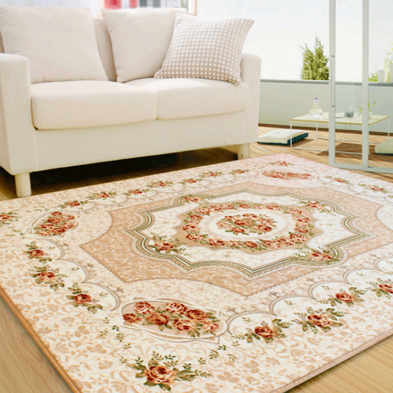 Tapis de style européen Tapis de polyester beige Rapis floral motif floral tapis antidérapant pour décoration intérieure