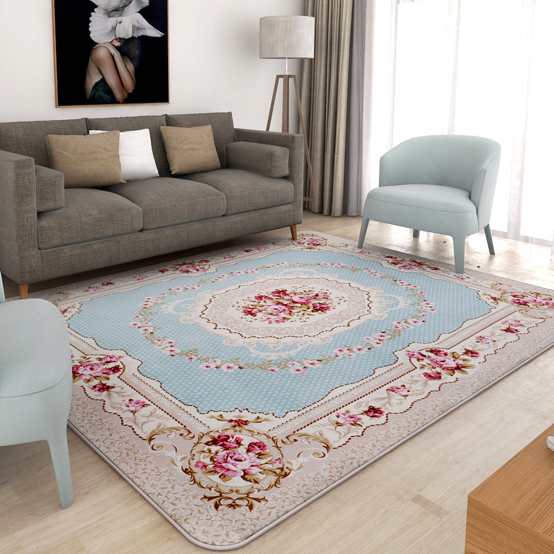 Tapis de style européen Tapis de polyester beige Rapis floral motif floral tapis antidérapant pour décoration intérieure