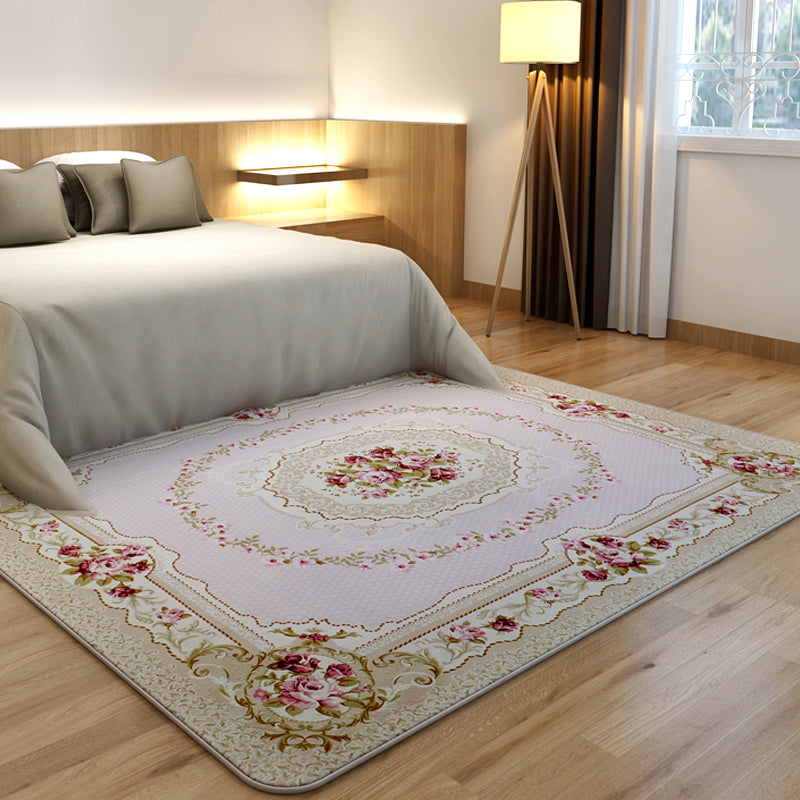 Tapis de style européen Tapis de polyester beige Rapis floral motif floral tapis antidérapant pour décoration intérieure