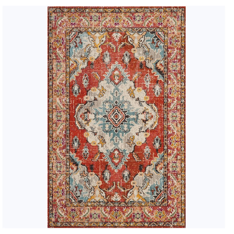 Moroccan Southwestern Print Rug Polyester Indoor Carpet Non-Slip Backing Area Rug for Living Room