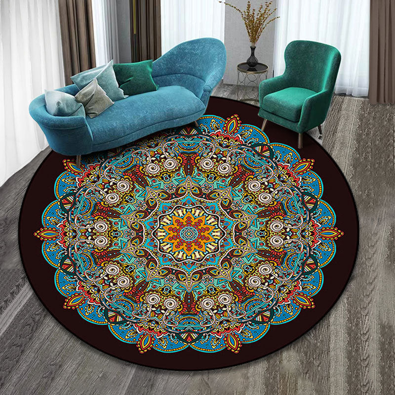 Alfombra de estampado tribal persa poliéster alfombra redonda redonda del área de respaldo sin deslizamiento para decoración del hogar