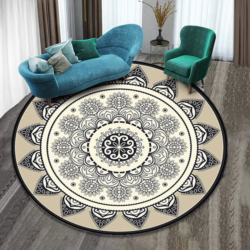 Persian Tribal Print Carpet Polyester Round Indoor Rug Non-Slip Backing Area Rug for Home Decoration