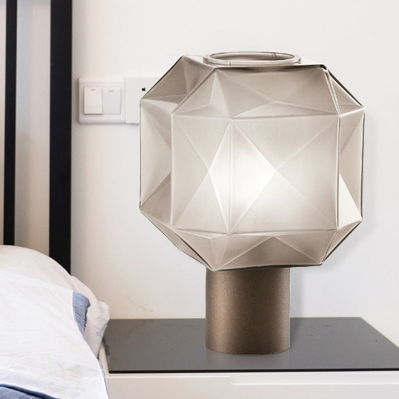 Tan Glass Geometrical Table Light Modernism 1 Head Nightstand Lamp with Tube Metal Base