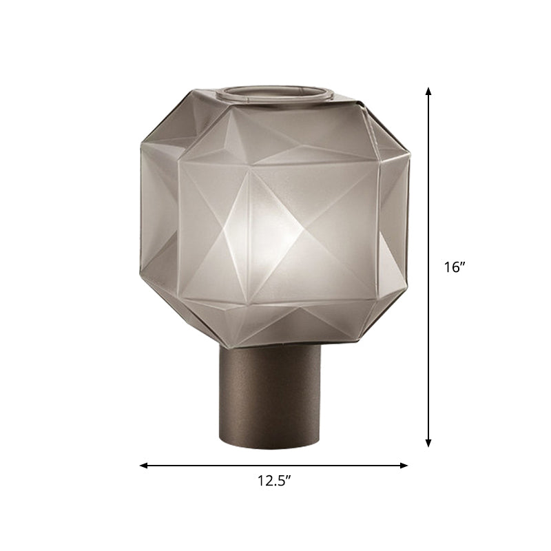 Tan Glass Geometrical Table Light Modernism 1 Head Nightstand Lamp with Tube Metal Base