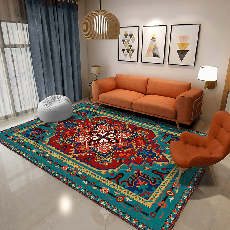 Moroccan Area Rug Tribal Print Polyester Carpet Stain Resistant Indoor Rug for Home Decoration