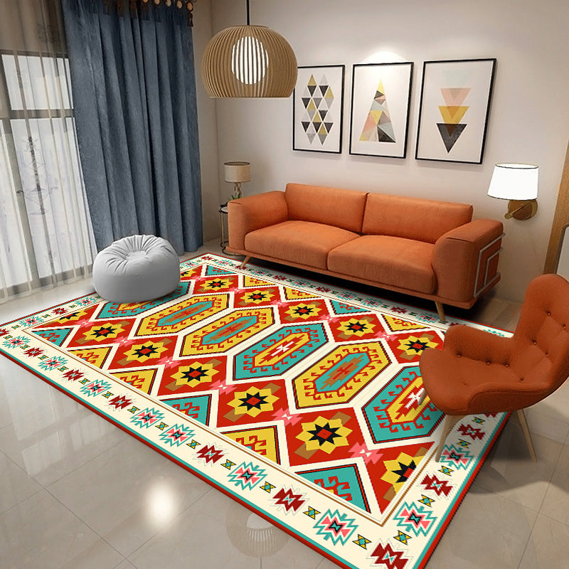 Moroccan Tribal Print Carpet Multicolor Polyester Carpet Stain Resistant Indoor Rug for Living Room