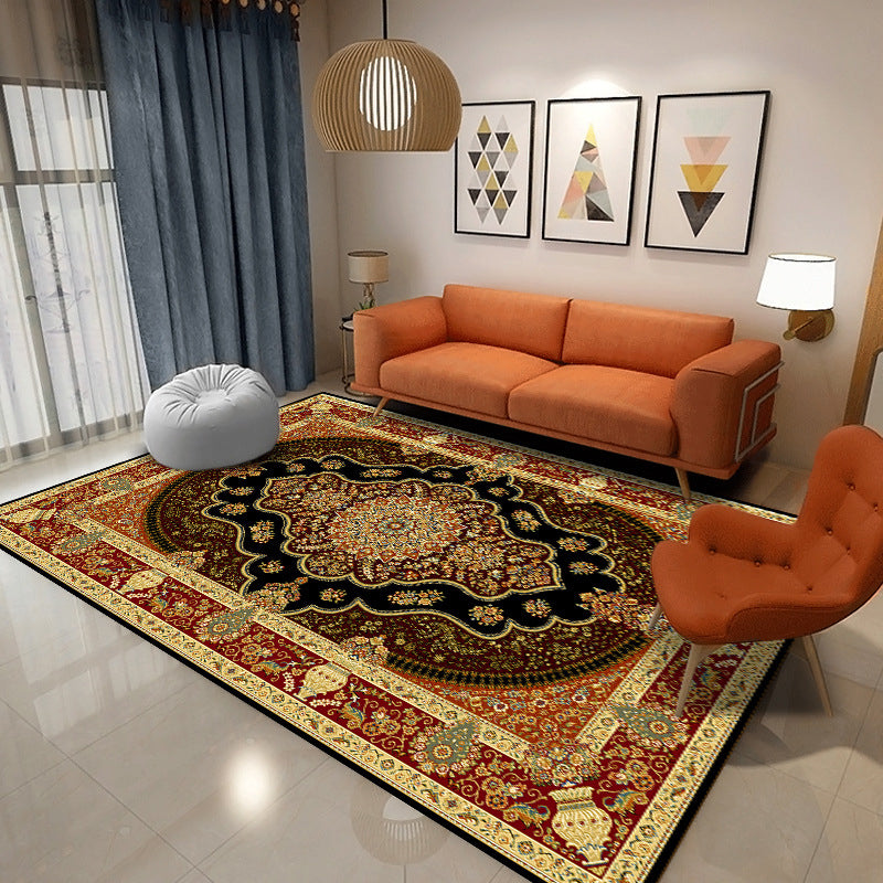 Marokkanischer Stammesdruckteppich mehrfarbiger Polyester Teppich -Fleckenfest -Resistent Innenteppich für Wohnzimmer