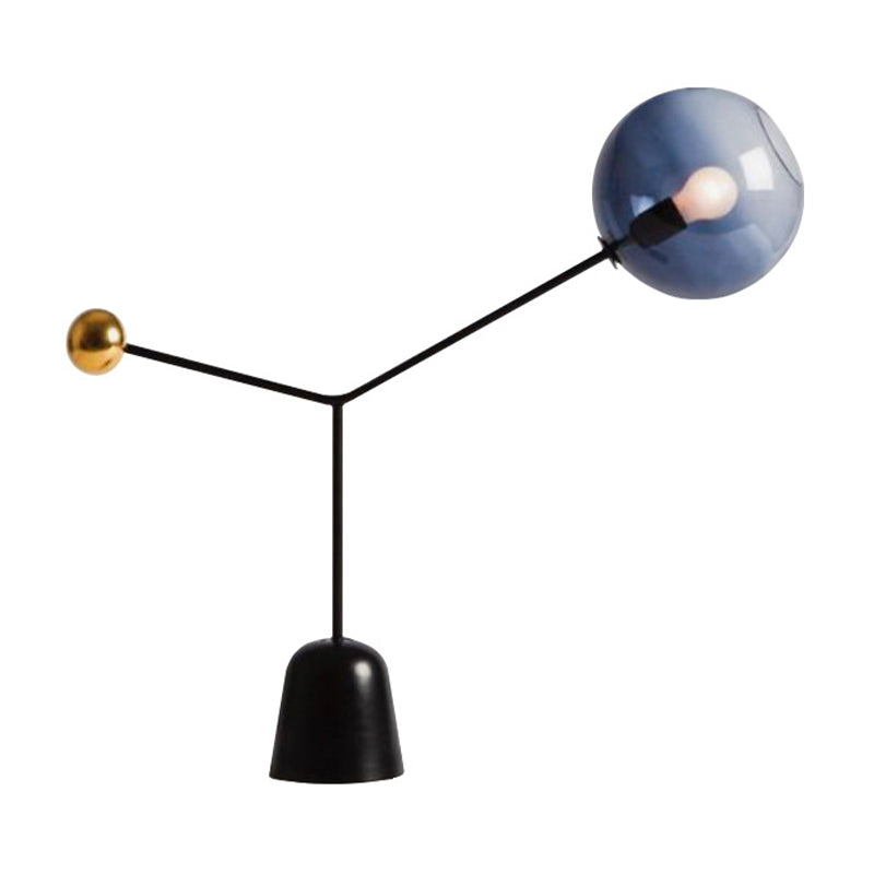 1 Head Living Room Task Light Modern Black Small Desk Lamp with Globe Blue Glass Shade