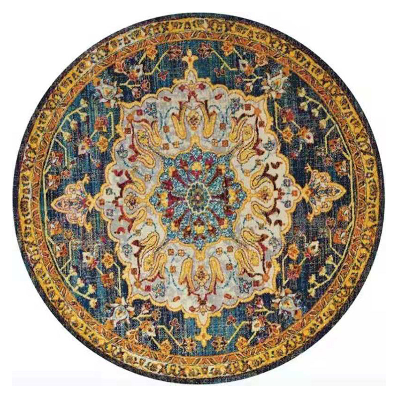 Round Floral Printed Carpet Polyester Persian Area Rug Stain Resistant Indoor Rug for Living Room