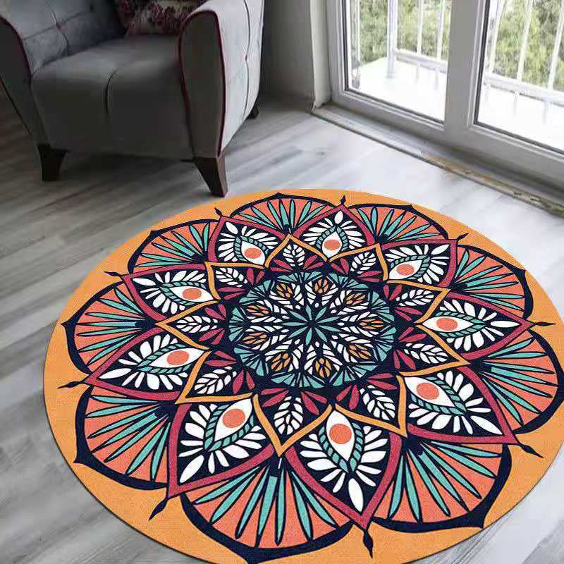 Round Floral Printed Carpet Polyester Persian Area Rug Stain Resistant Indoor Rug for Living Room