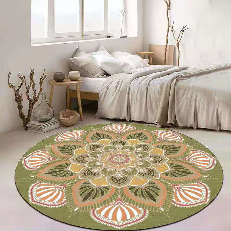 Round Floral Printed Carpet Polyester Persian Area Rug Stain Resistant Indoor Rug for Living Room