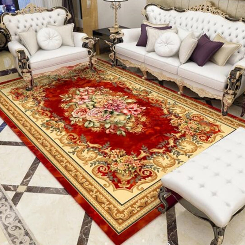 Tapis de zone moderne rouge Modèle traditionnel Polyester Area Tapis antidérapant tapis antidérapant pour décoration intérieure