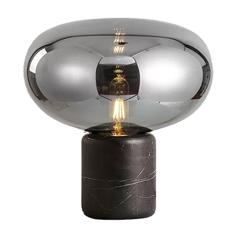 Oval Task Light Modern Smoke Gray/Amber Glass 1 Head Desk Lamp with Black Cylinder Marble Base, 9"/12.5" Wide