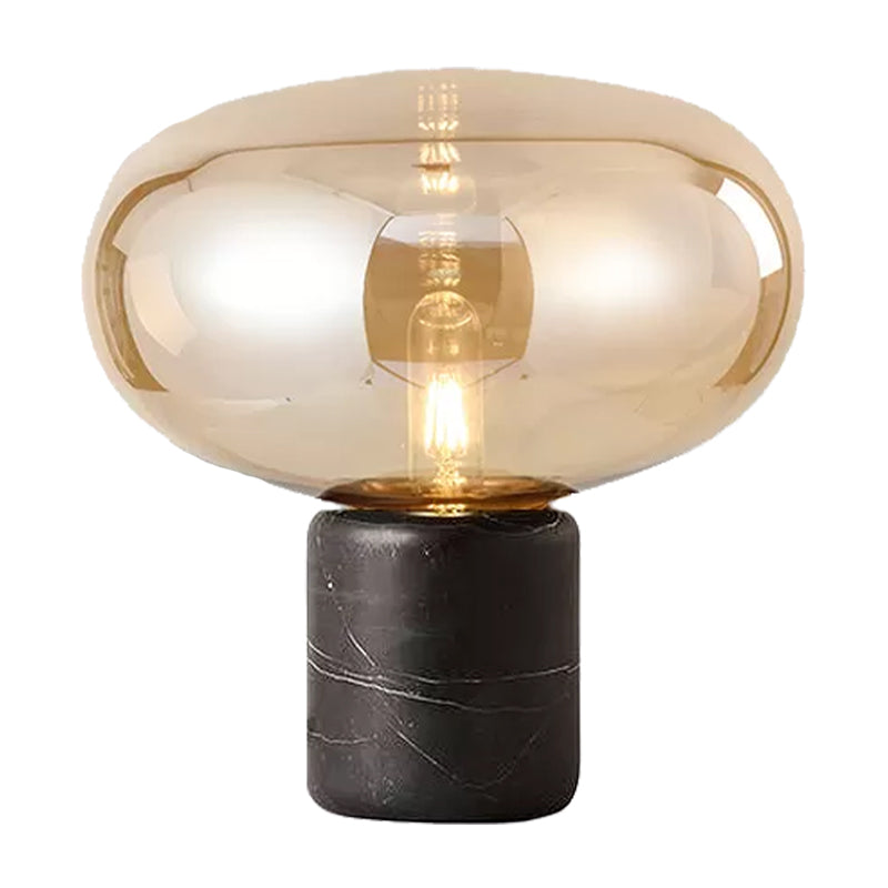 Oval Task Light Modern Smoke Gray/Amber Glass 1 Head Desk Lamp with Black Cylinder Marble Base, 9"/12.5" Wide