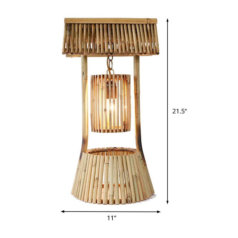 Chinese Hand-Worked Desk Light Bamboo 1 Bulb Task Lighting in Khaki for Teahouse