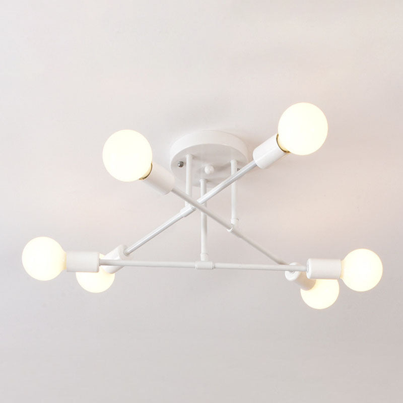 Industrial Creative Radial Ceiling Light Lacquered Iron Semi Flush Mount for Interior Spaces