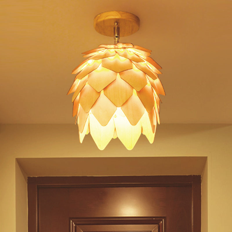 1 lamp slaapkamer semi -spoel licht Azië beige plafond gemonteerd armatuur met koepelhout schaduw
