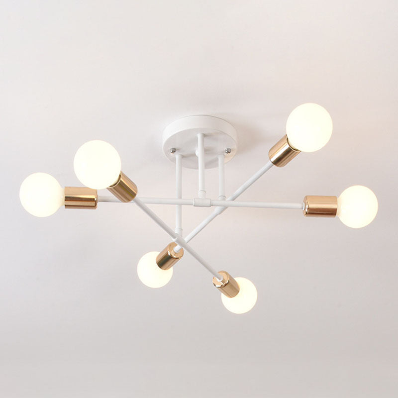 Industrial Creative Radial Ceiling Light Lacquered Iron Semi Flush Mount for Interior Spaces