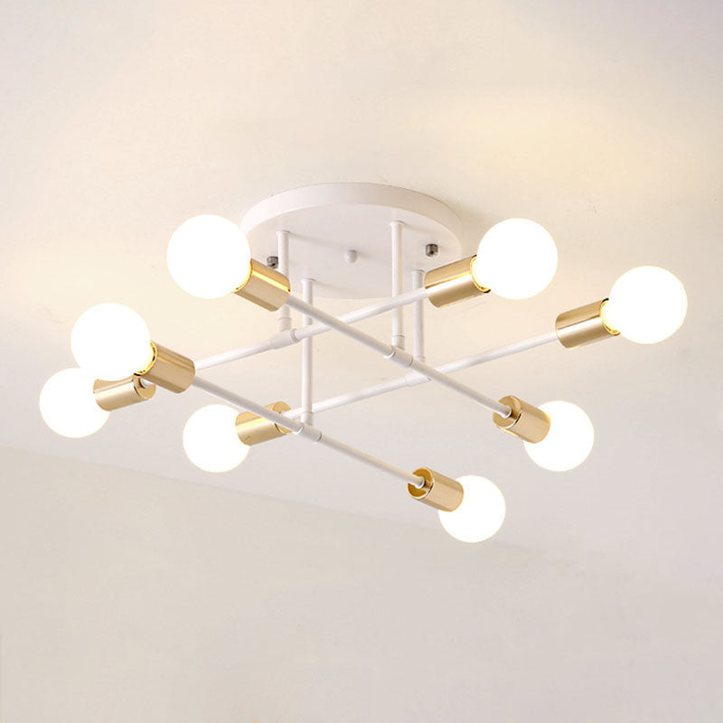 Industrial Creative Radial Ceiling Light Lacquered Iron Semi Flush Mount for Interior Spaces