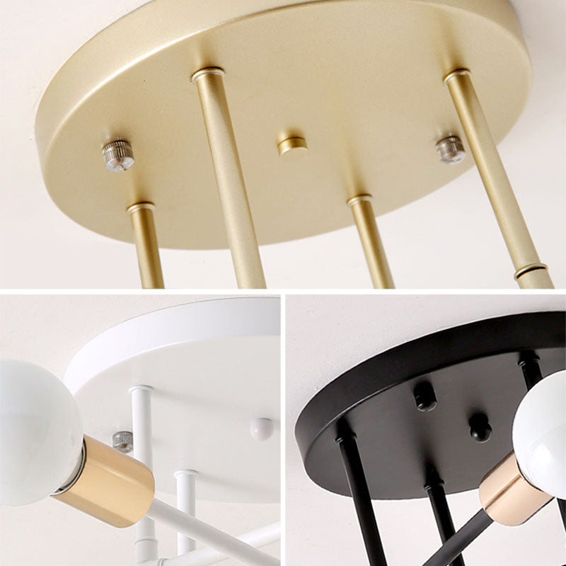 Industrial Creative Radial Ceiling Light Lacquered Iron Semi Flush Mount for Interior Spaces