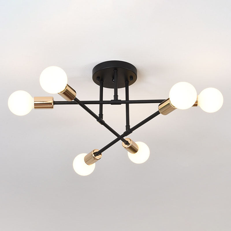 Industrial Creative Radial Ceiling Light Lacquered Iron Semi Flush Mount for Interior Spaces