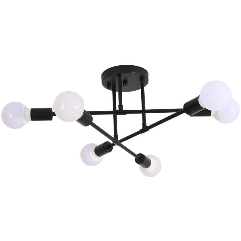 Industrial Creative Radial Ceiling Light Lacquered Iron Semi Flush Mount for Interior Spaces