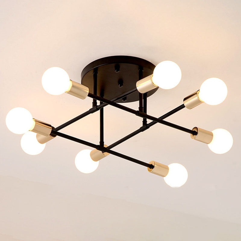 Industrial Creative Radial Ceiling Light Lacquered Iron Semi Flush Mount for Interior Spaces