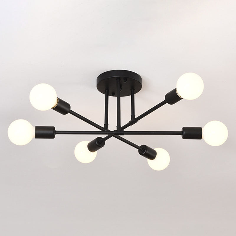 Industrial Creative Radial Ceiling Light Lacquered Iron Semi Flush Mount for Interior Spaces