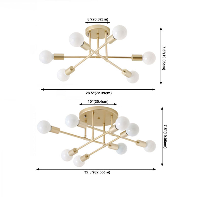 Industrial Creative Radial Ceiling Light Lacquered Iron Semi Flush Mount for Interior Spaces