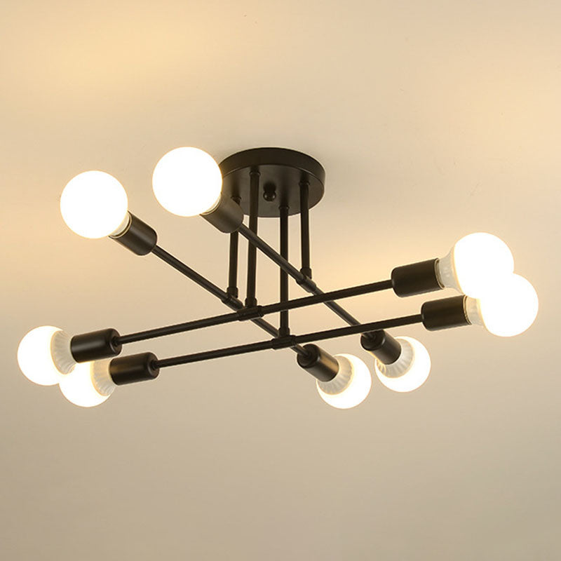 Industrial Creative Radial Ceiling Light Lacquered Iron Semi Flush Mount for Interior Spaces