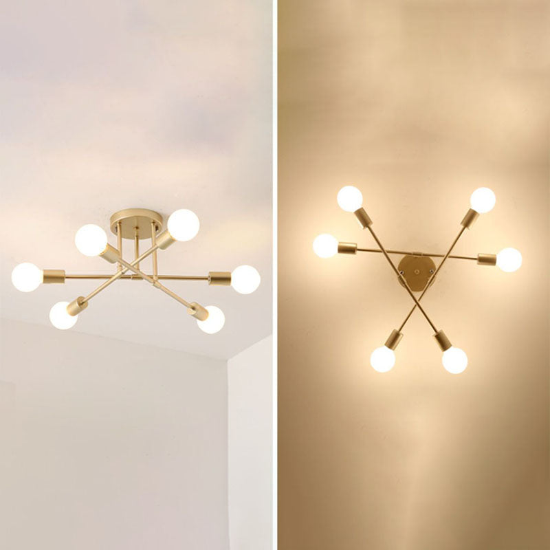 Industrial Creative Radial Ceiling Light Lacquered Iron Semi Flush Mount for Interior Spaces