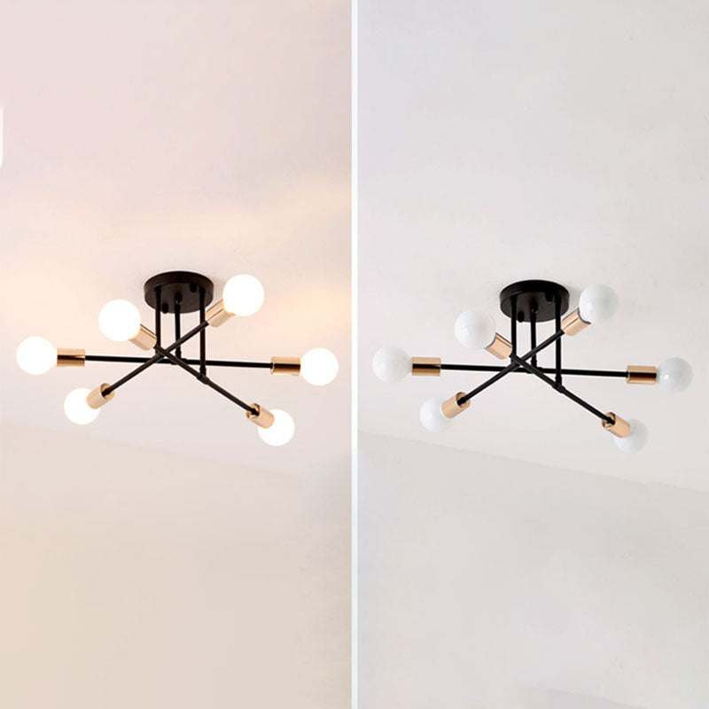 Industrial Creative Radial Ceiling Light Lacquered Iron Semi Flush Mount for Interior Spaces