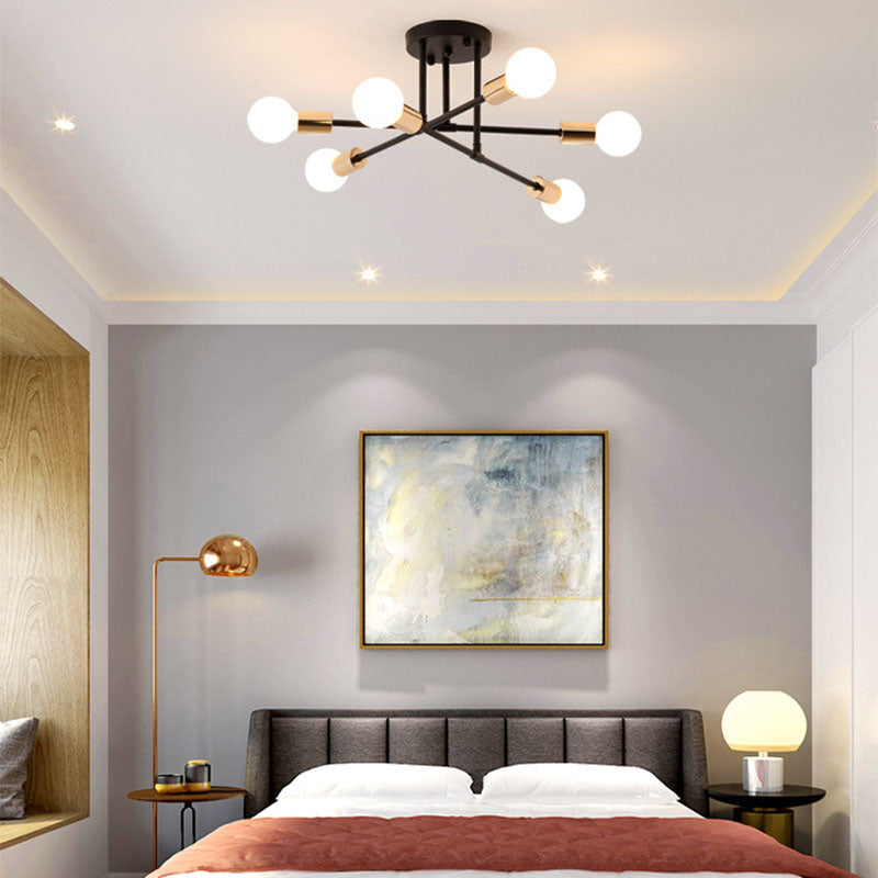 Industrial Creative Radial Ceiling Light Lacquered Iron Semi Flush Mount for Interior Spaces