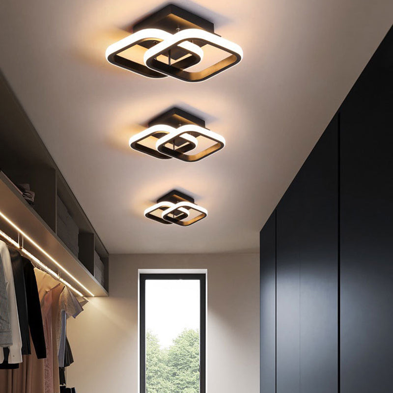 Geometric Shade 2-Lights Modern Flush Mount Ceiling Lighting Fixture in Black