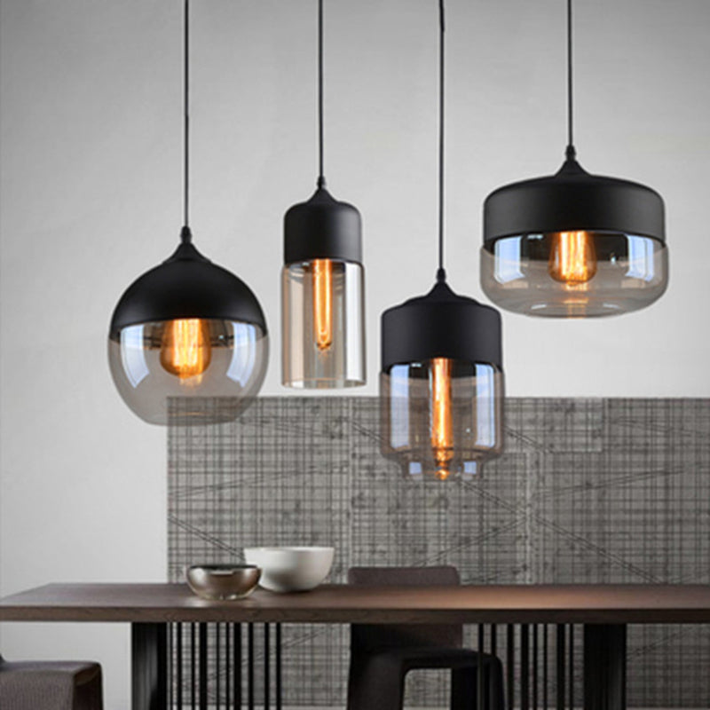 1-licht heldere glazen hanglamp, eigentijds industrieel hangend licht met metalen top