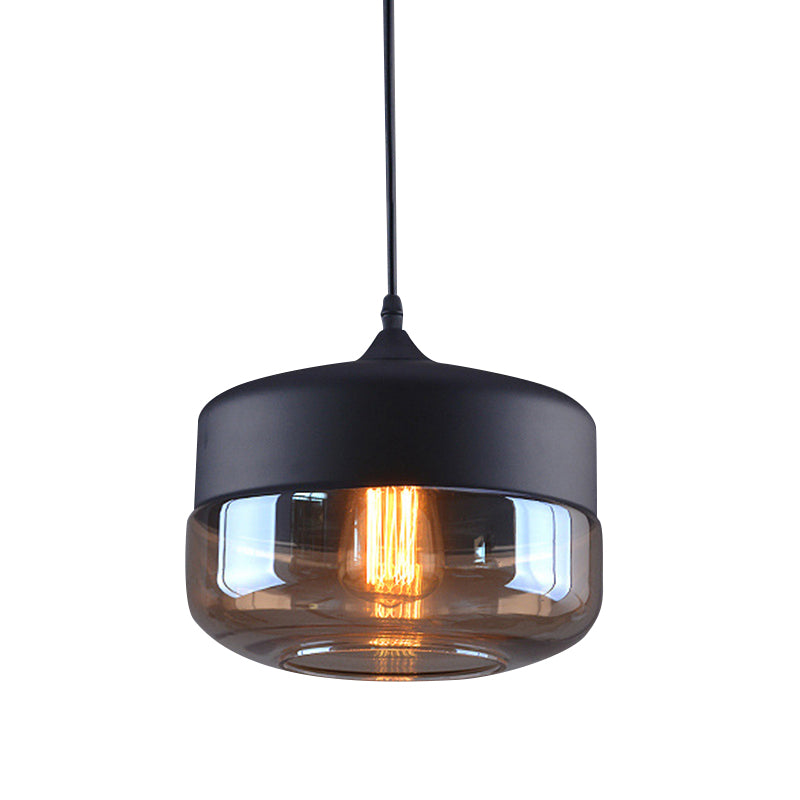 Pendentif en verre transparent à 1 lumière, lumière suspendue industrielle contemporaine avec haut en métal