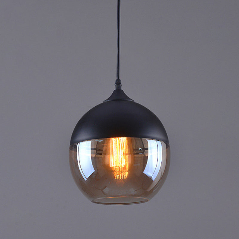 Lámpara colgante de vidrio transparente de 1 luz, luz colgante industrial contemporánea con tapa de metal