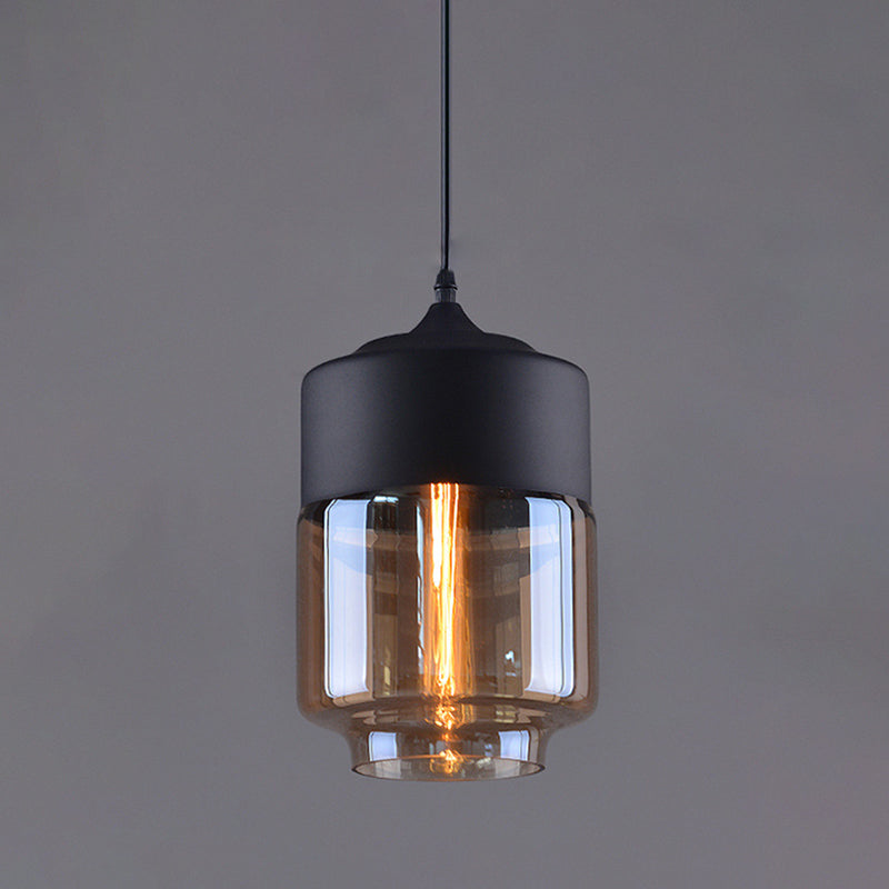 1-Light Clear Glass Pendant Lamp, Contemporary Industrial Hanging Light with Metal Top