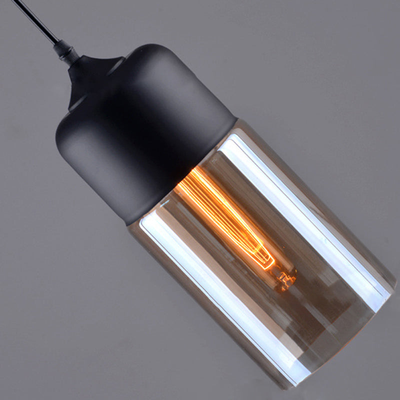 Lámpara colgante de vidrio transparente de 1 luz, luz colgante industrial contemporánea con tapa de metal